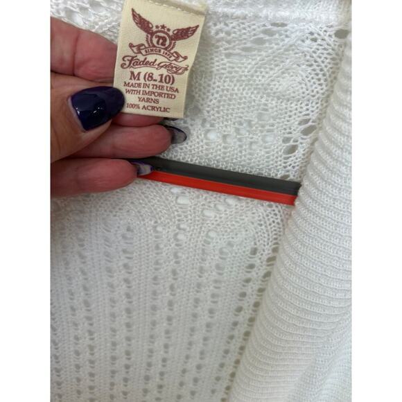 Faded Glory open front white knit cardigan short sleeve Med - Picture 5 of 7
